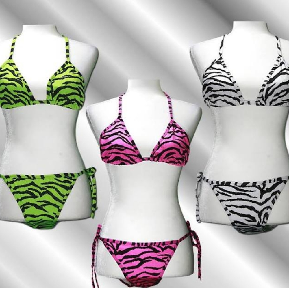 Lot of 3 Classic String Bikinis Zebra Animal